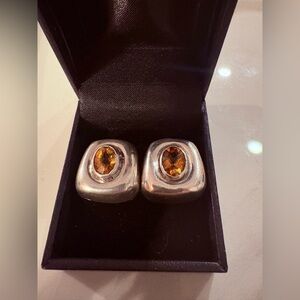 🌺Vintage Citrine & Sterling Silver Clip On EARRINGS Stamped Taxco Mexico 925.